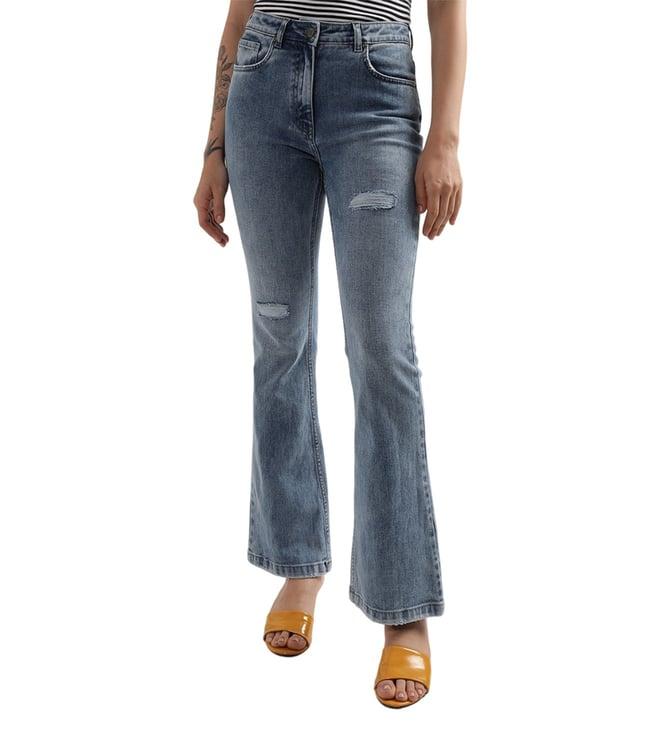 elle regular mid blue heavily washed mid rise jeans