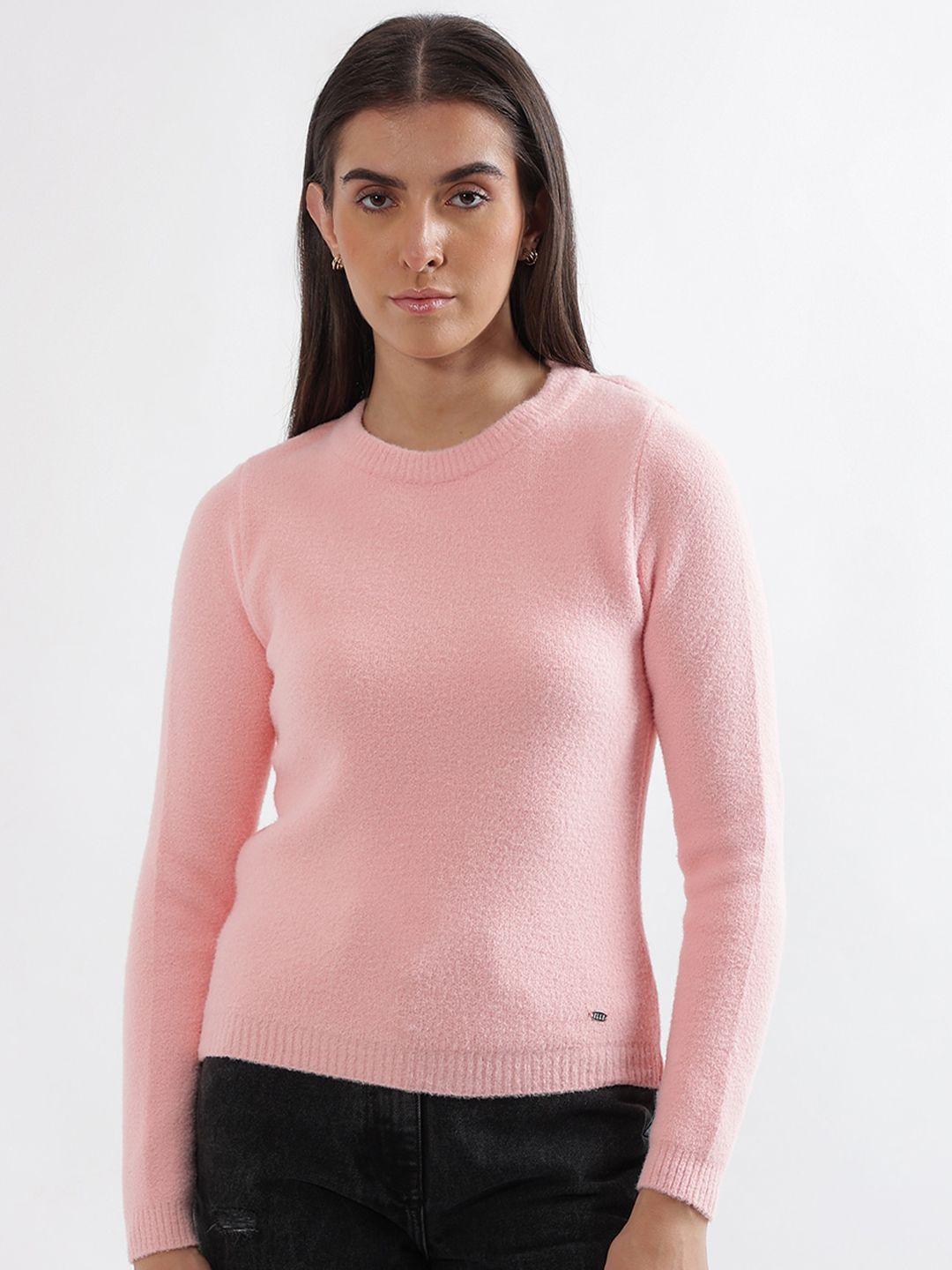 elle round neck long sleeve pullover sweater