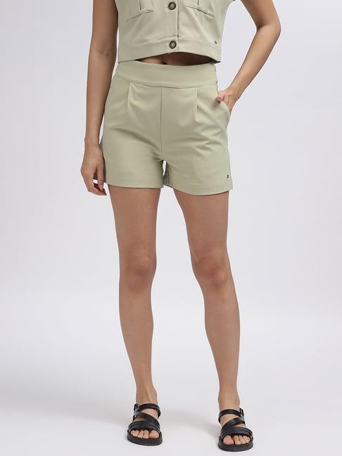 elle sage green cotton relaxed fit shorts