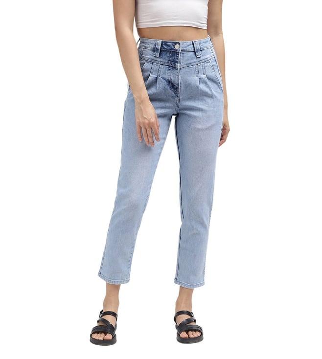 elle slim blue heavily washed high rise jeans