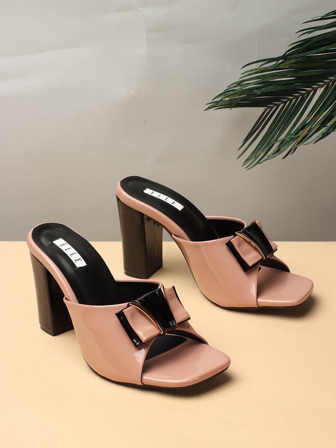 elle square toe colourblocked block heels