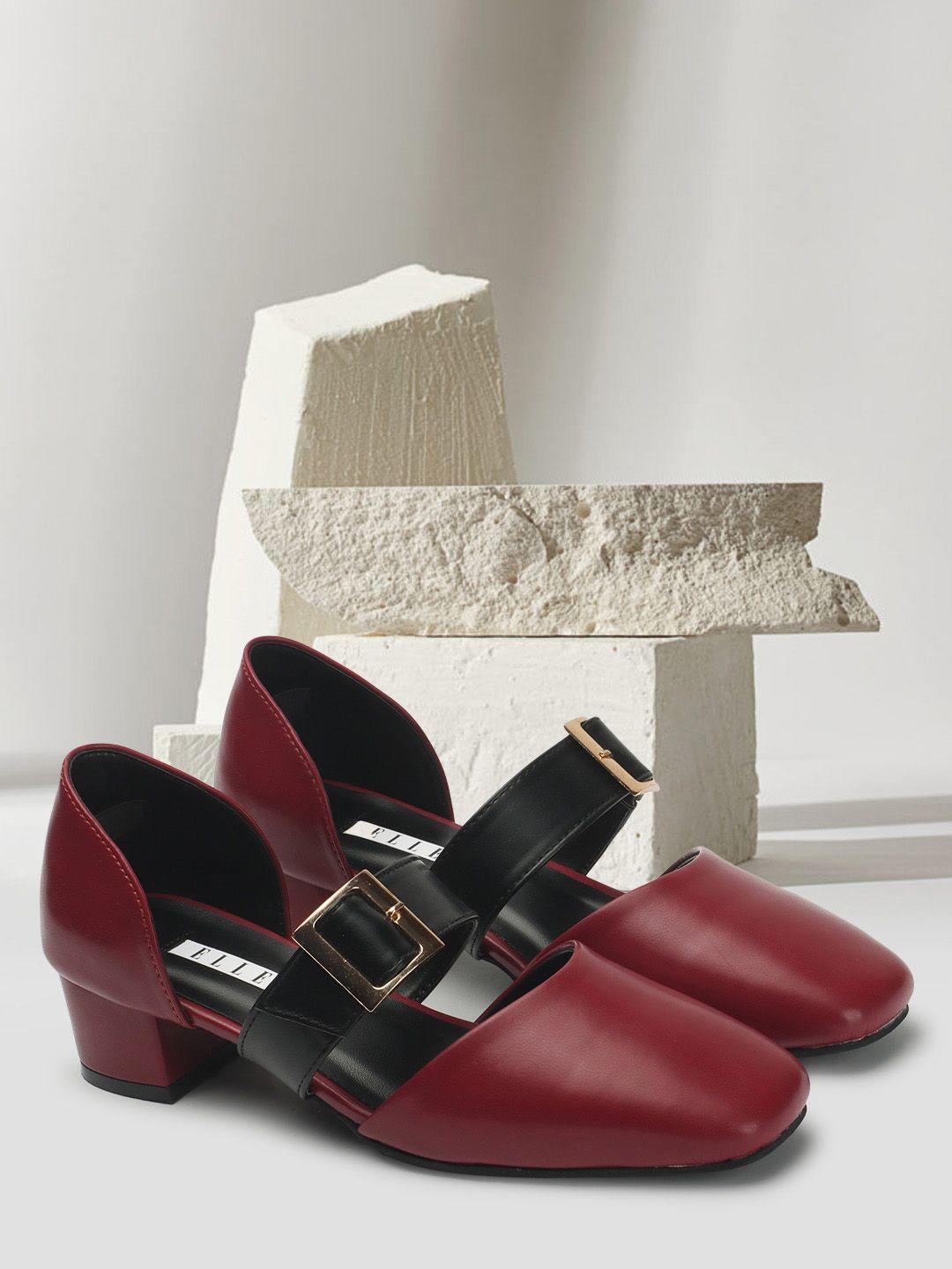 elle square toe work block pumps with buckle detail