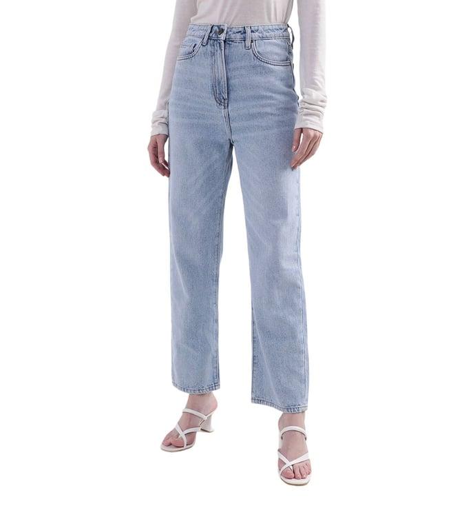 elle straight blue heavily washed high rise jeans