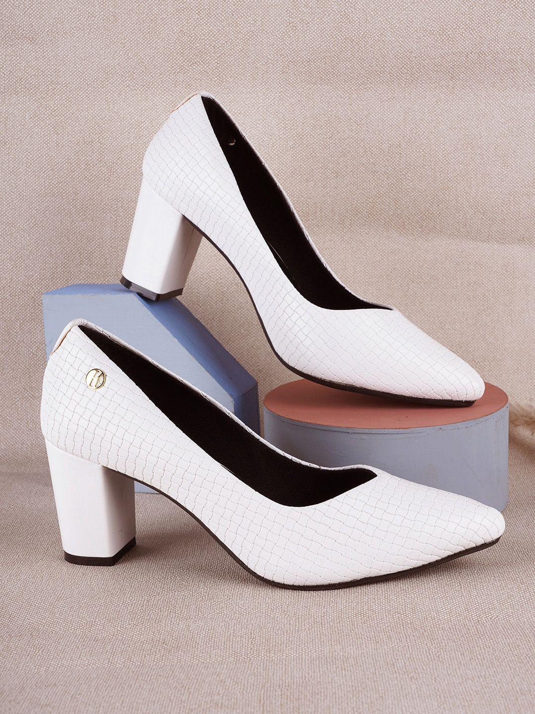 elle textured pointed toe block pumps