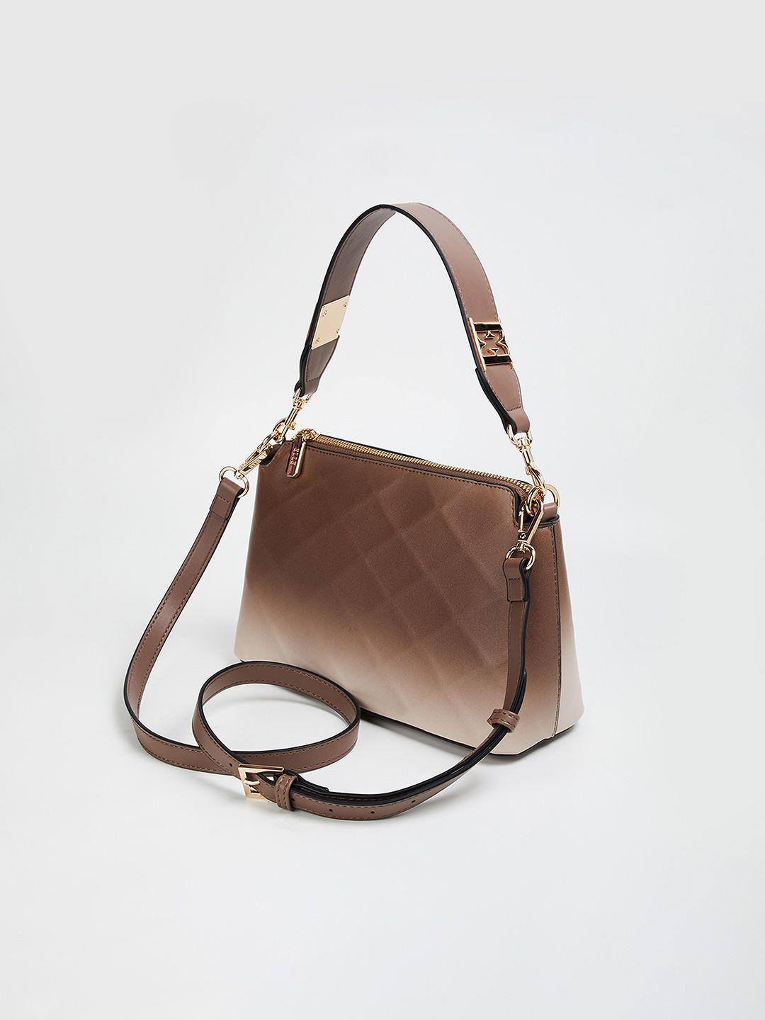 elle textured structured handheld bag with quilted