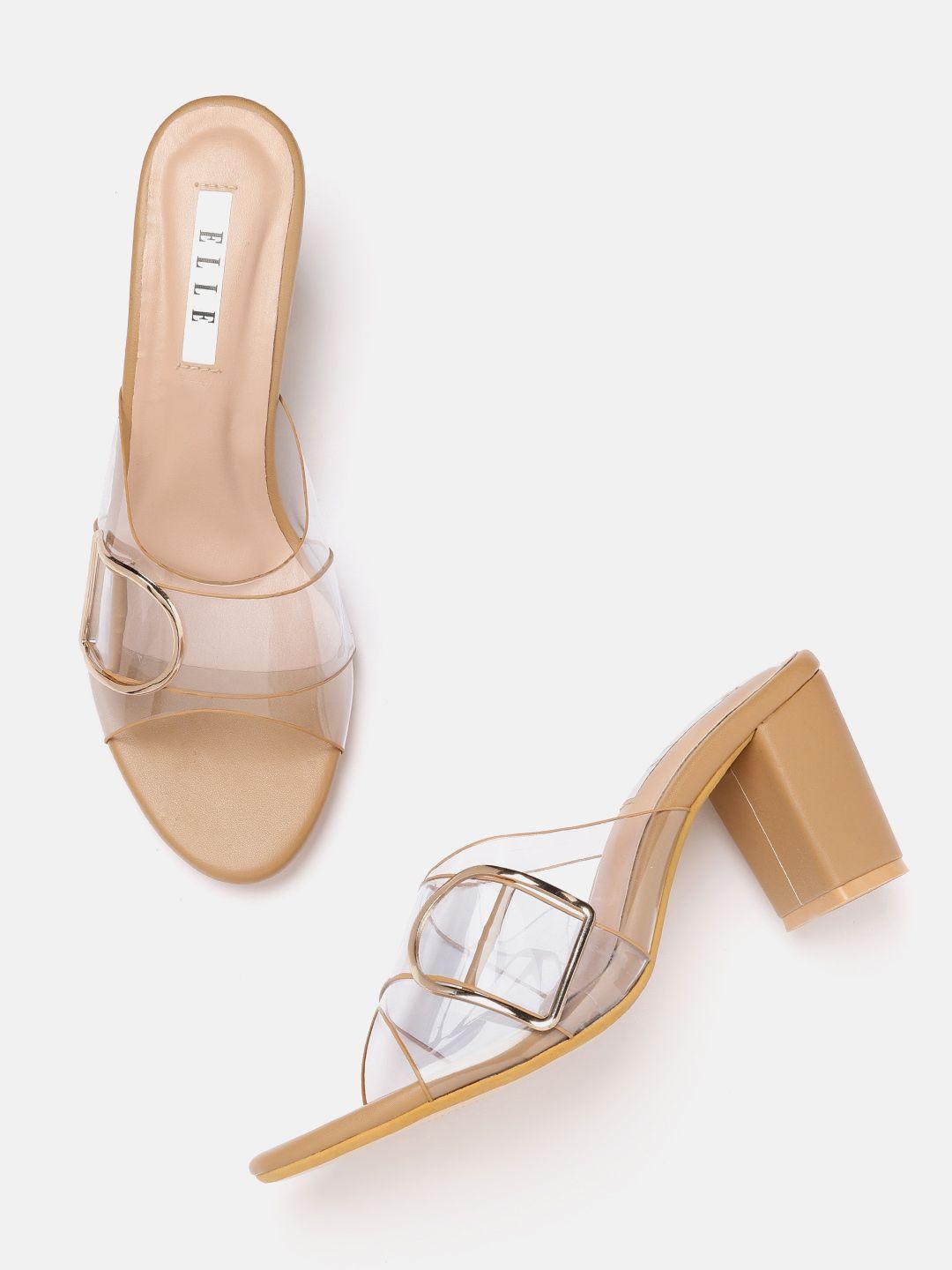 elle transparent & camel brown solid block heels with buckles