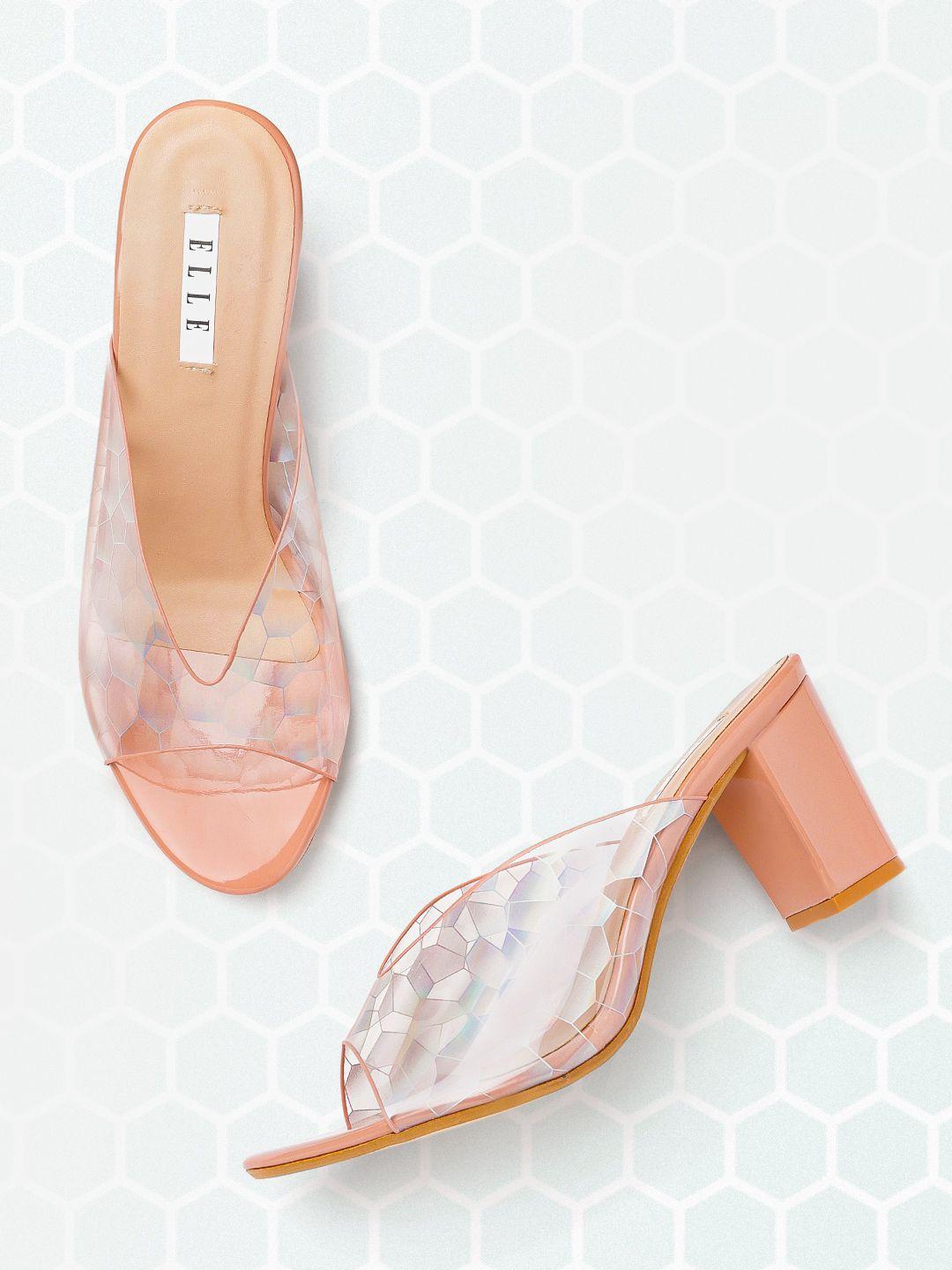 elle transparent iridescent effect block heels