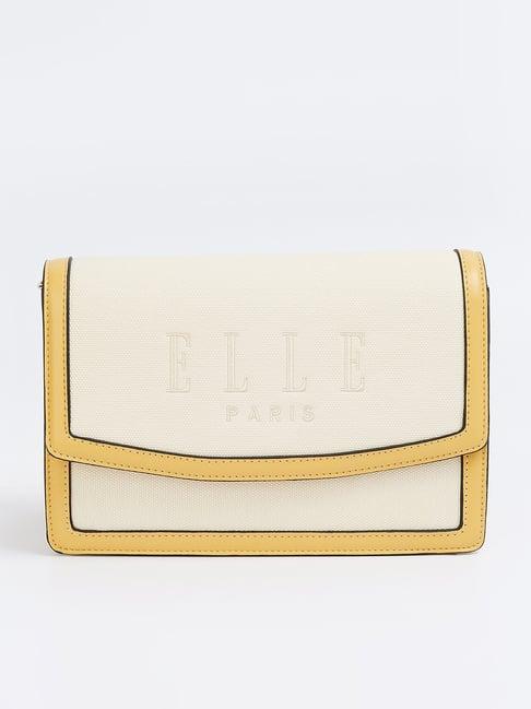 elle white & beige logo sling handbag