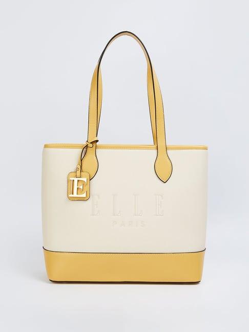 elle white & beige logo tote handbag