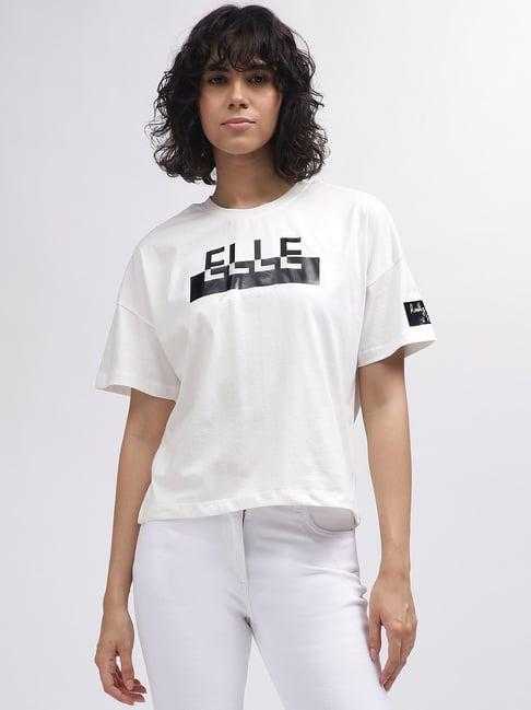 elle white & black cotton graphic print t-shirt