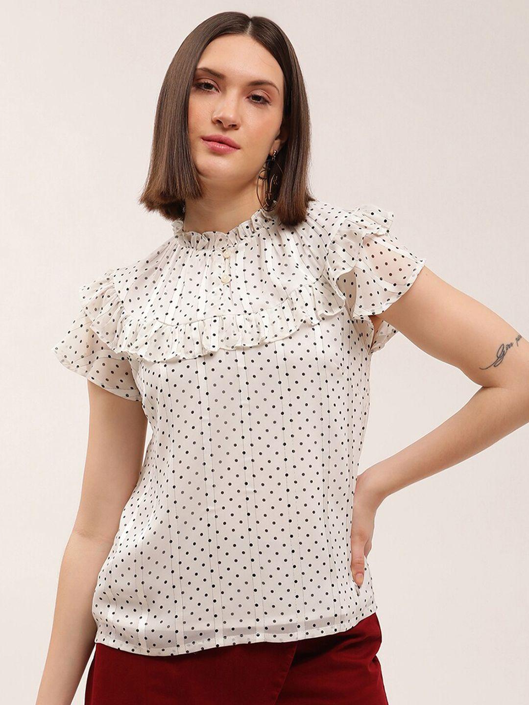 elle white & black print ruffles top