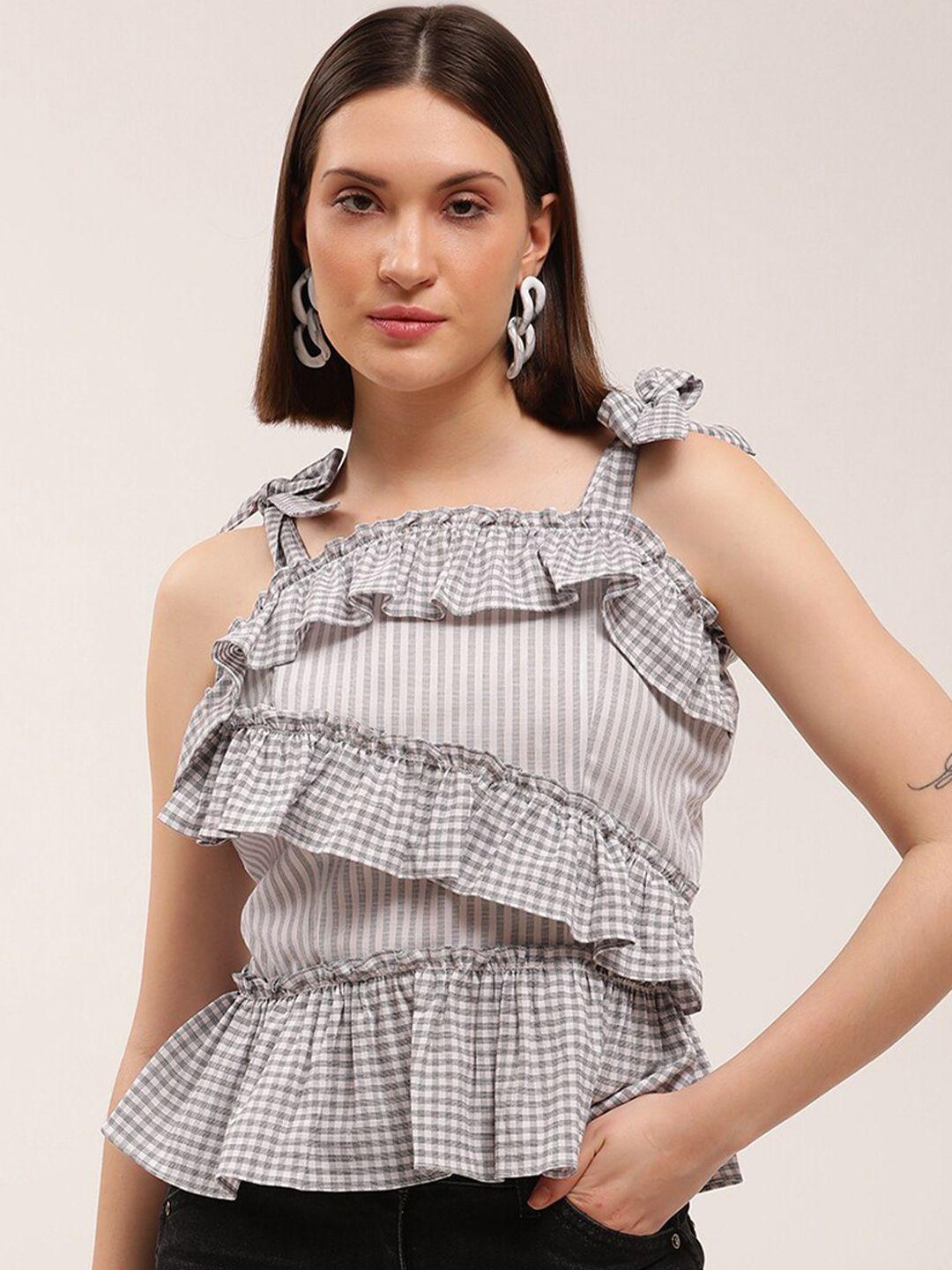 elle white & grey striped tiered top