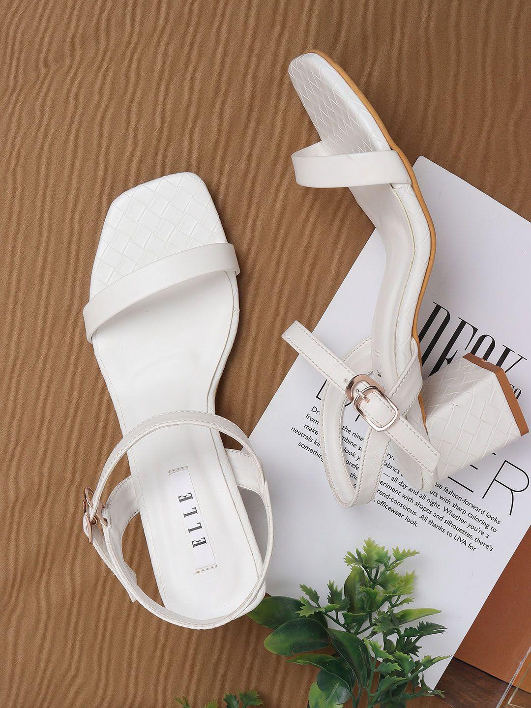 elle white block sandals 2 inch heels