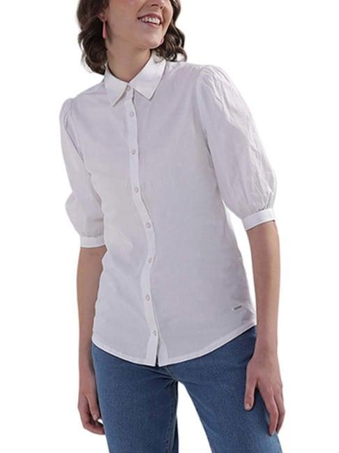 elle white cotton regular fit shirt