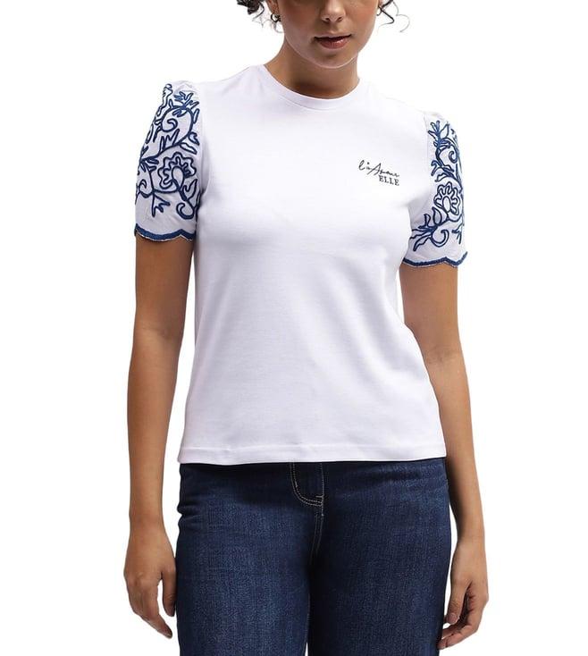 elle white fashion embroidered relaxed fit t-shirt