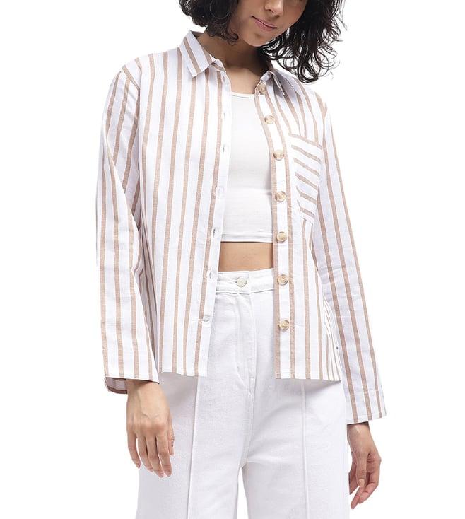 elle white striped loose fit shirt