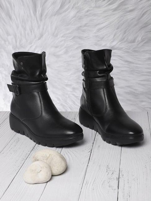 elle women's black wedge booties