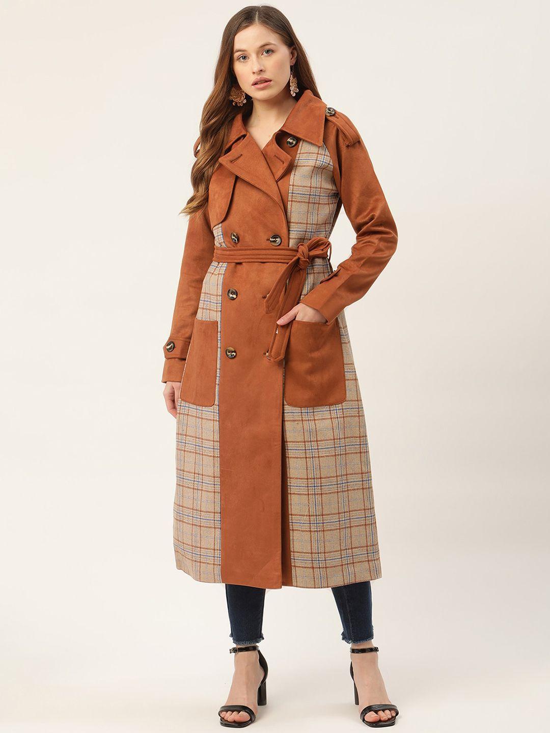 elle women beige & mustard checked over coats