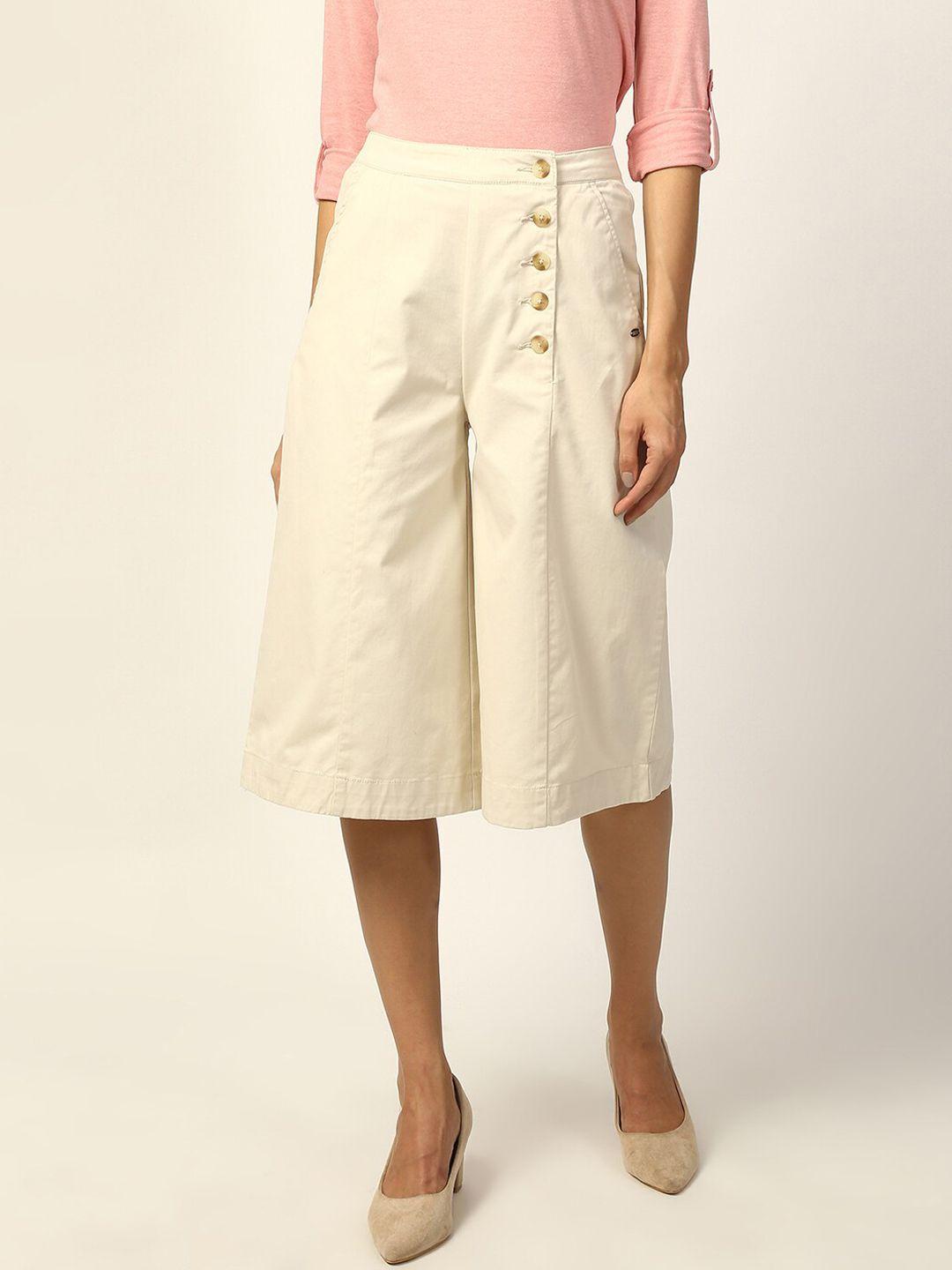 elle women beige straight fit solid culottes