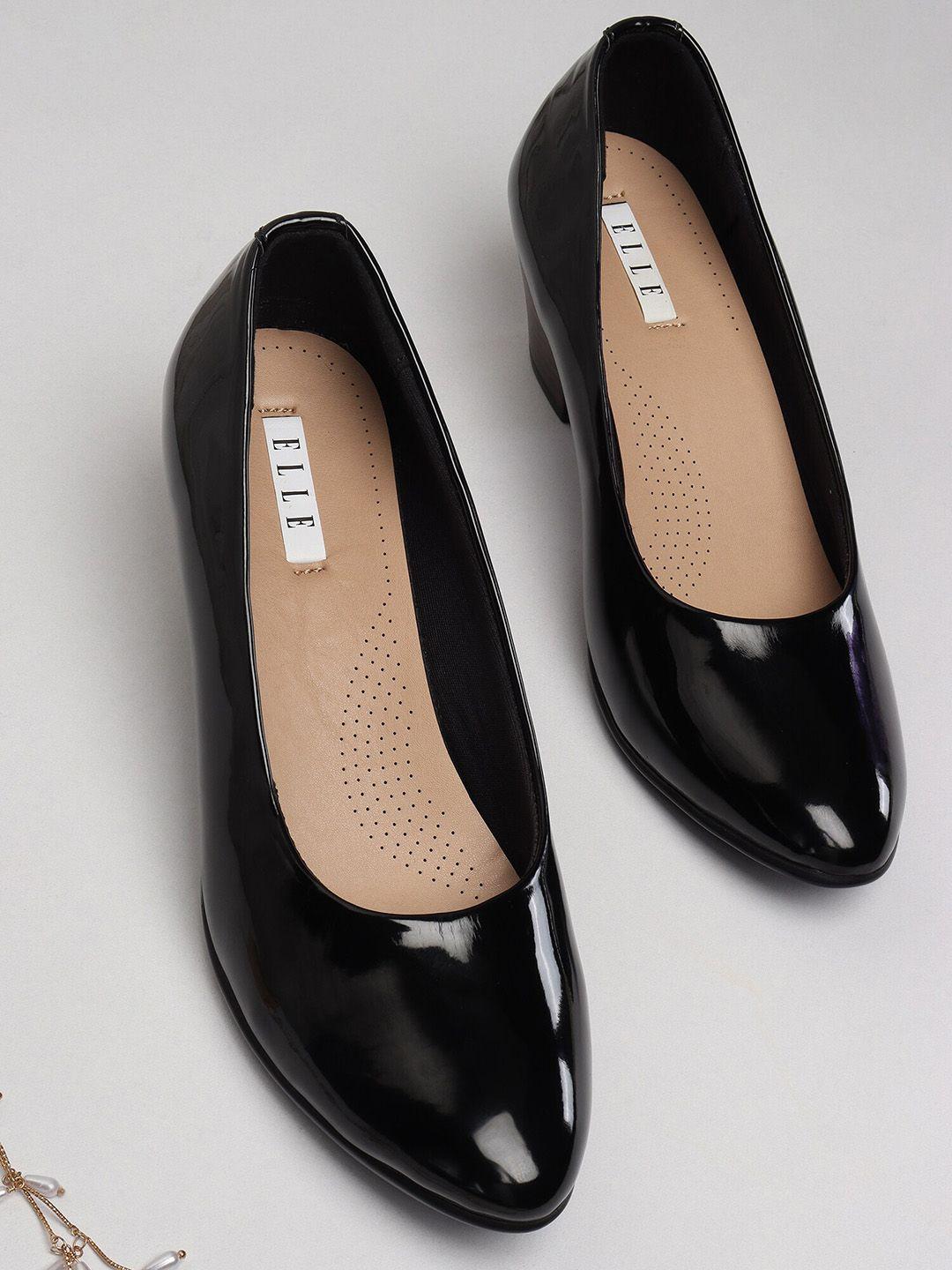 elle women black block pumps