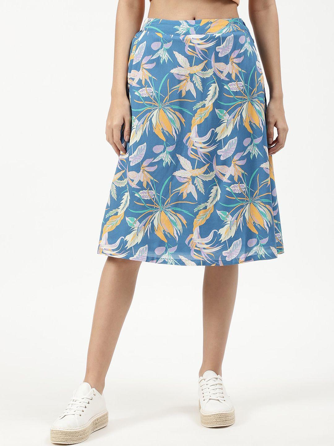 elle women blue & white printed a-line  skirt