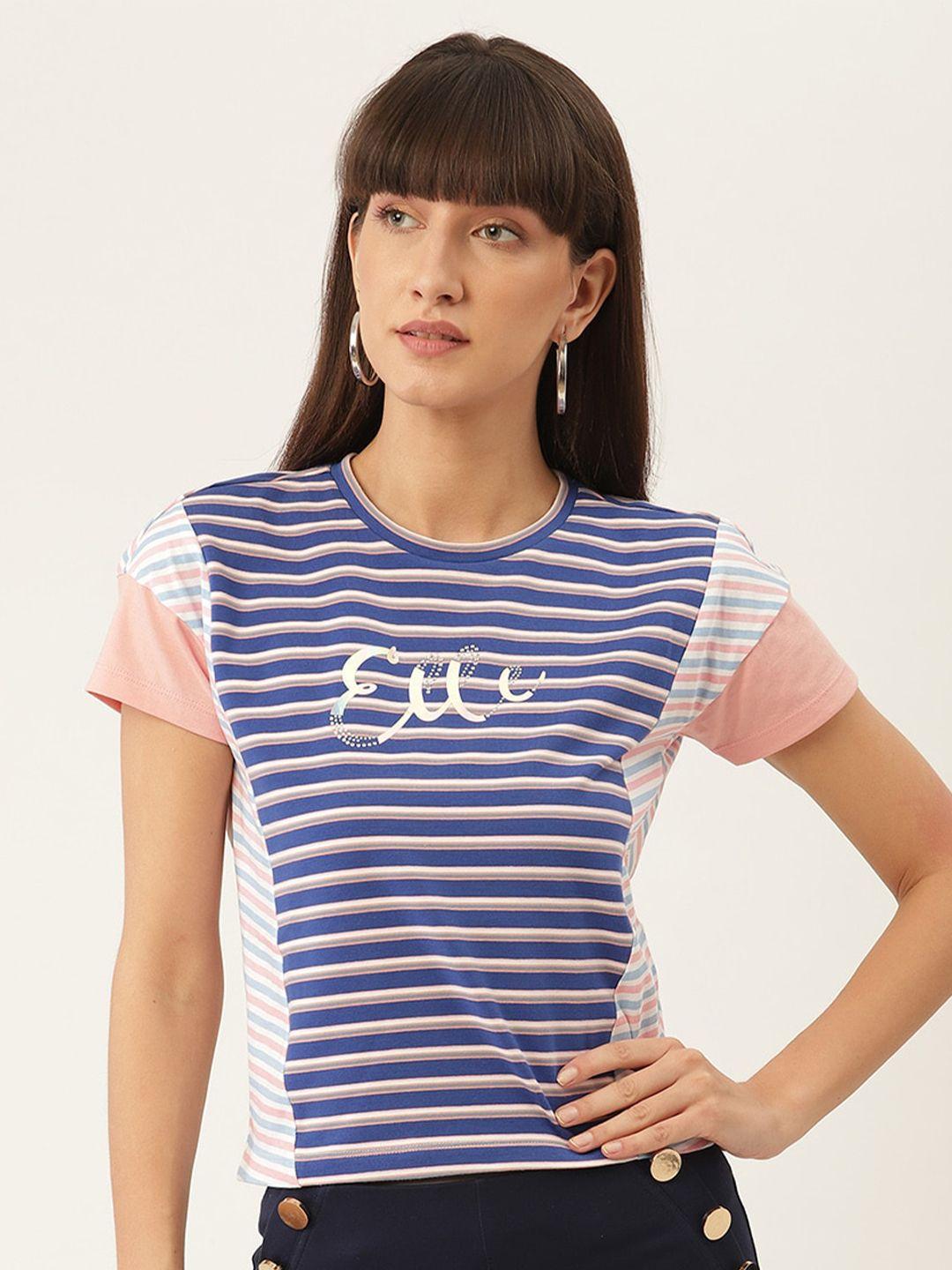 elle women blue striped t-shirt