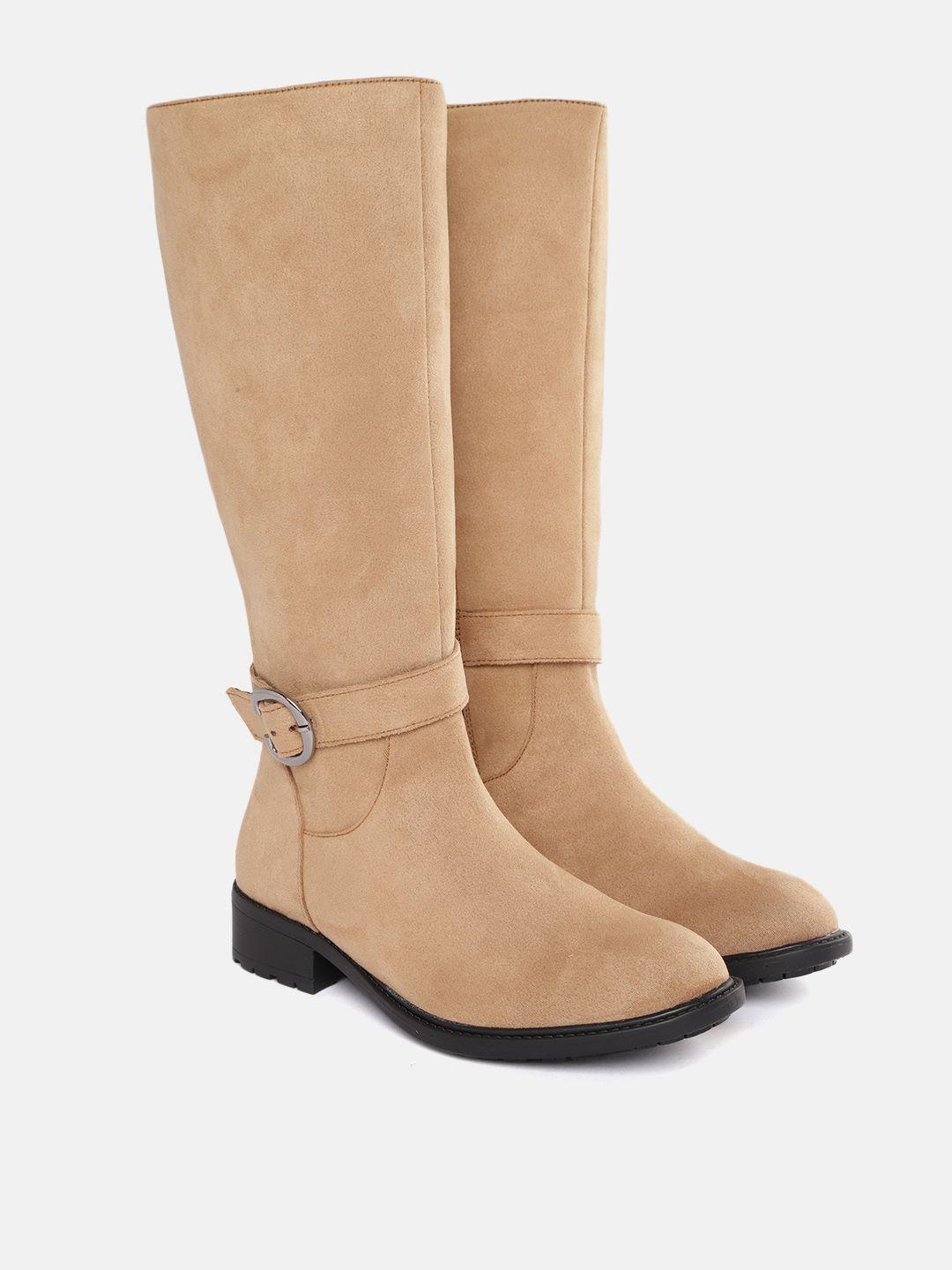 elle women camel brown solid high-top regular boots