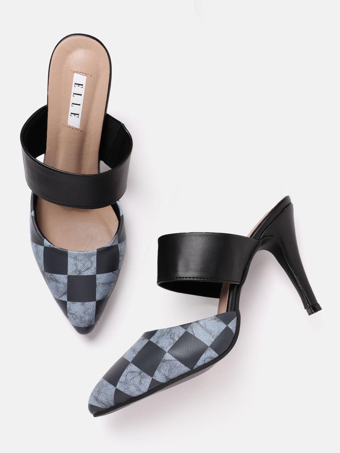 elle women checked stiletto heeled mules