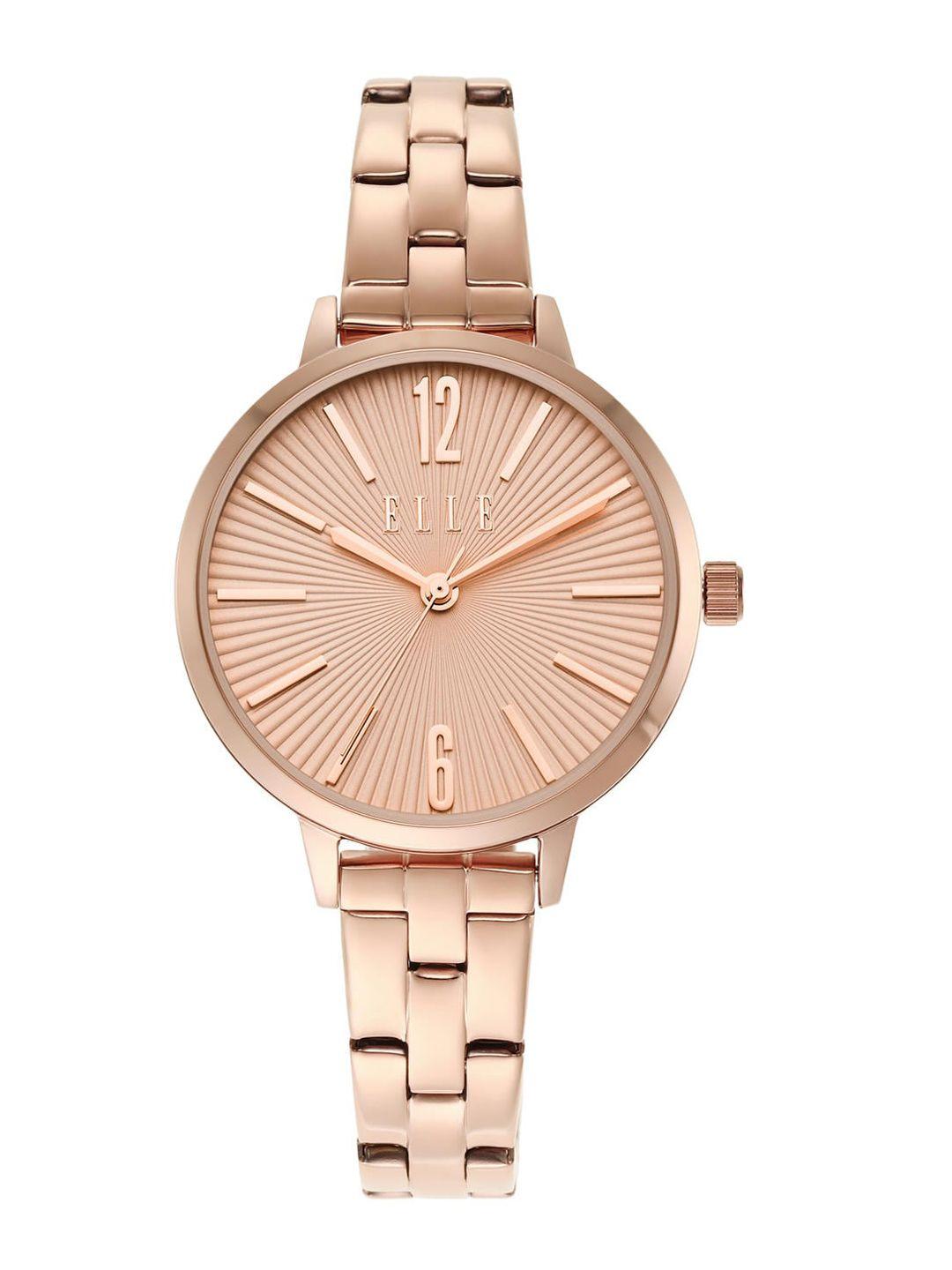 elle women dial & rose gold-plated stainless steel bracelet style straps analogue watch ell21070