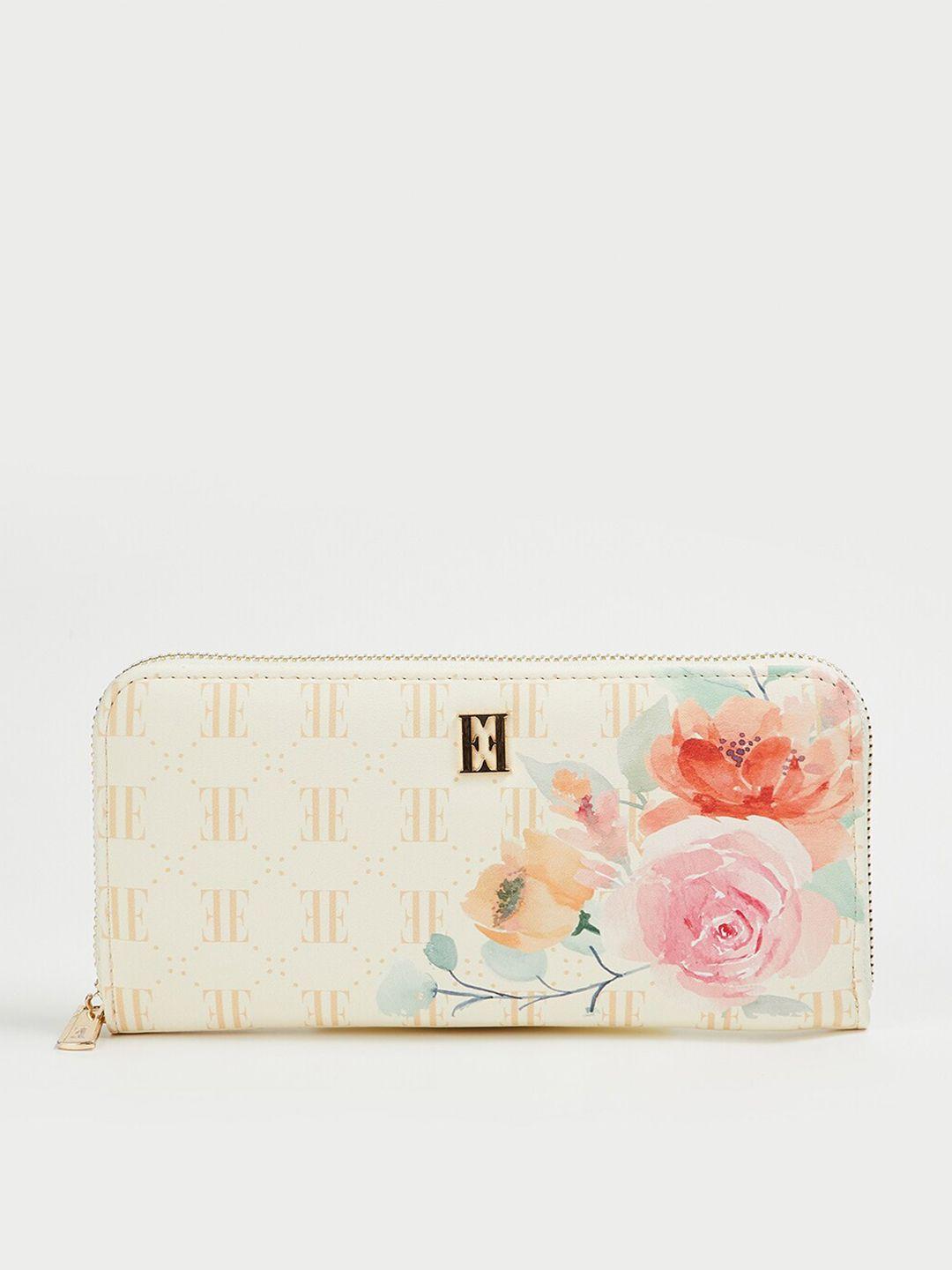 elle women floral printed zip around wallet