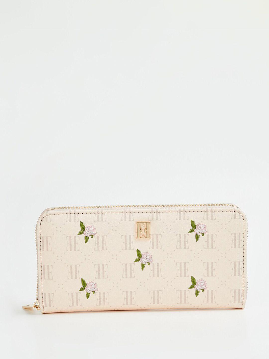 elle women floral printed zip around wallet