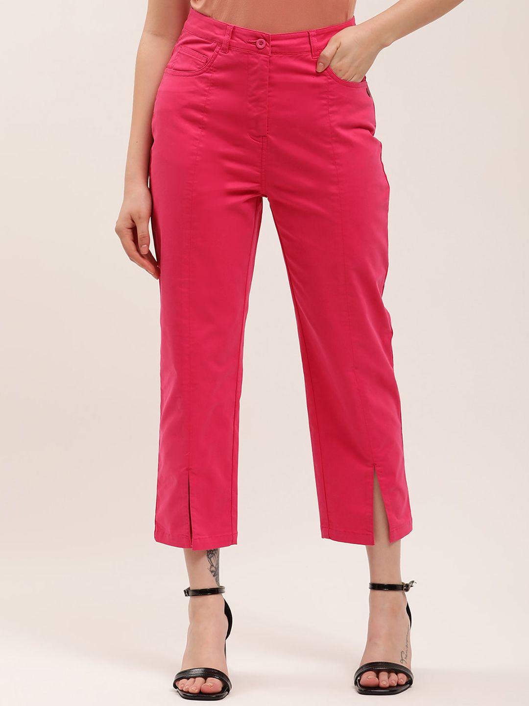 elle women fucshia pink pure cotton trousers