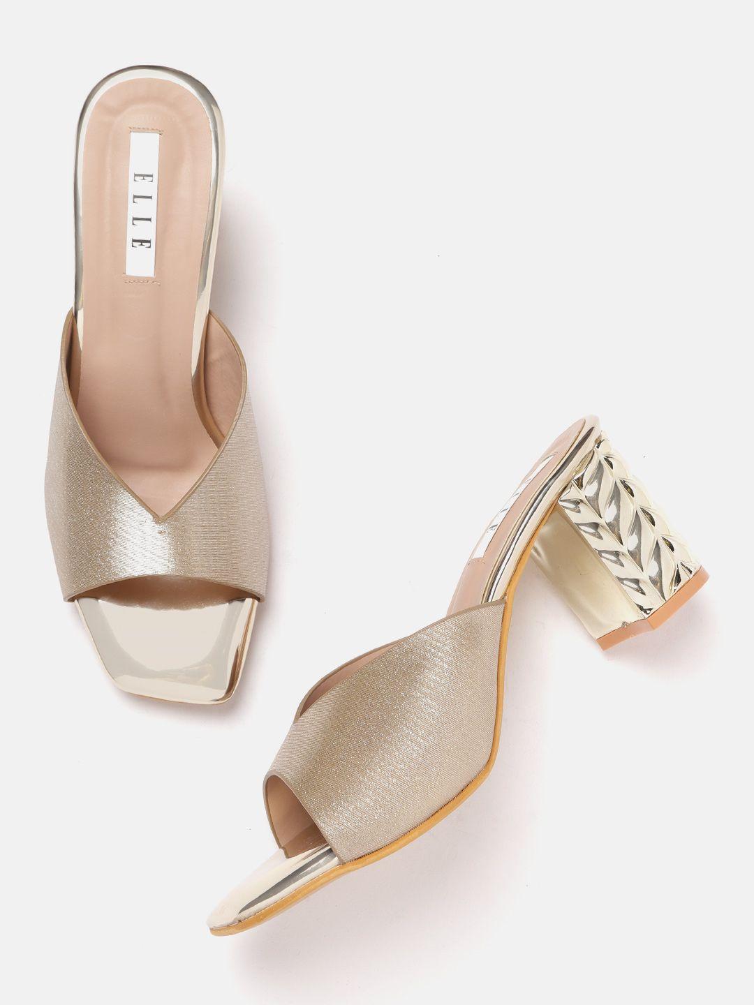 elle women gold-toned shimmery party block heels