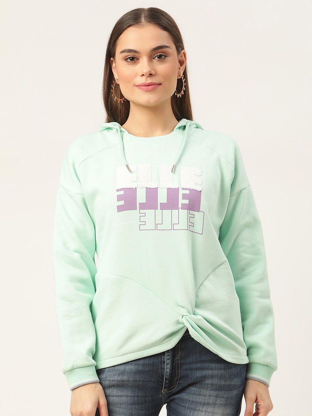 elle women green printed hooded sweatshirt