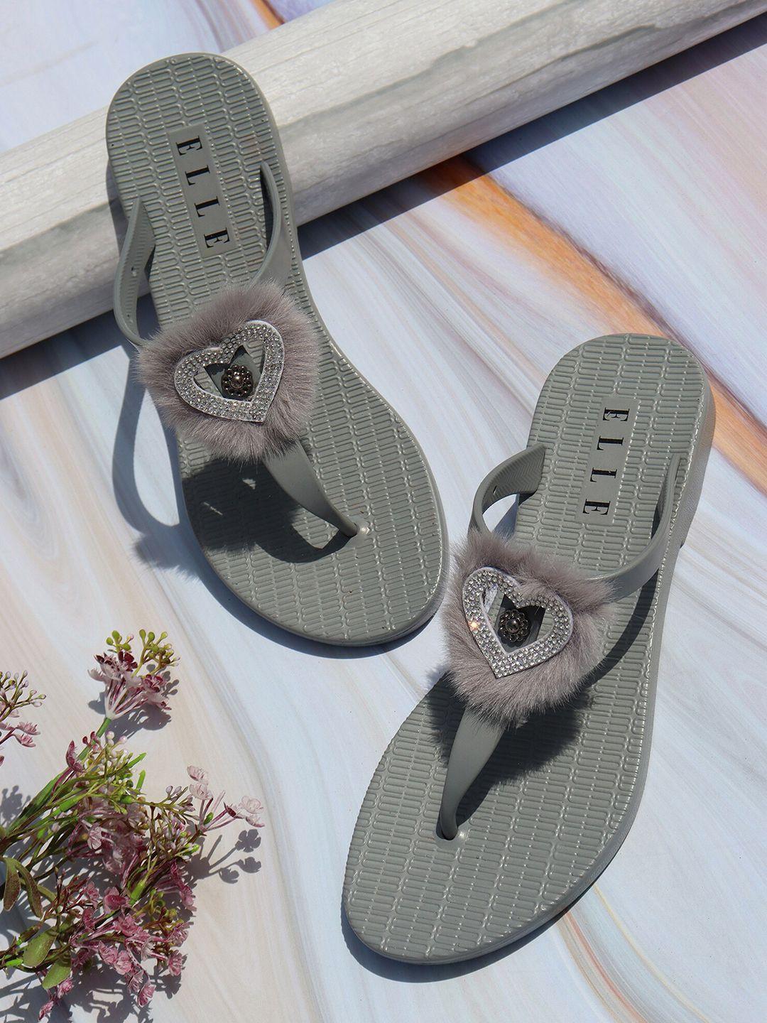 elle women grey embellished thong flip-flops