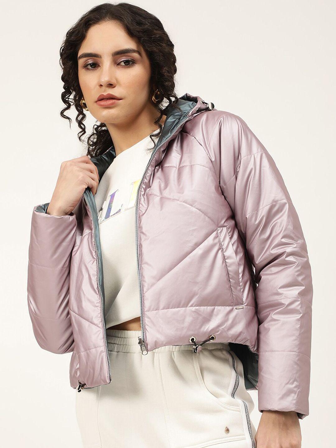 elle women gunmetal-toned crop padded jacket