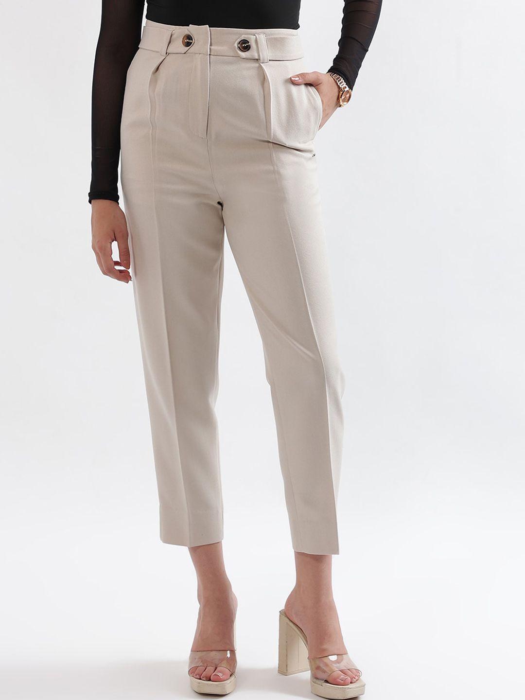 elle women mid rise plain cropped trousers