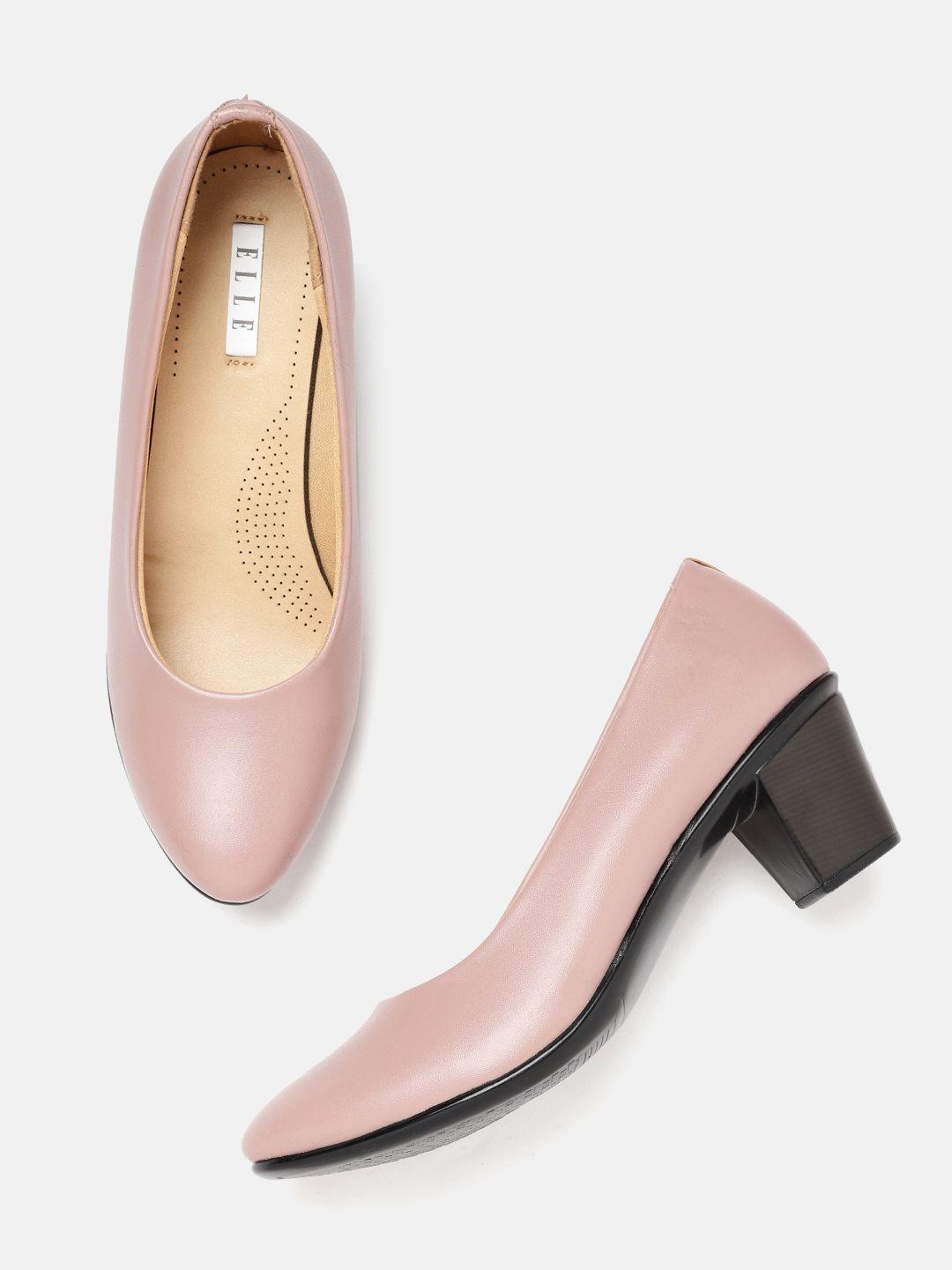 elle women peach-coloured & black solid pumps