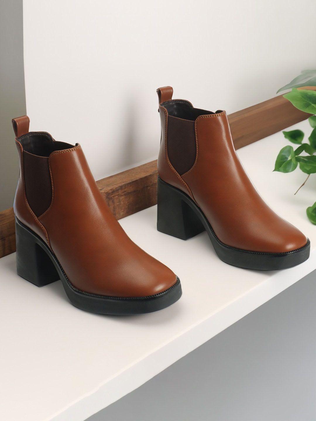 elle women platform-heeled mid-top chelsea boots