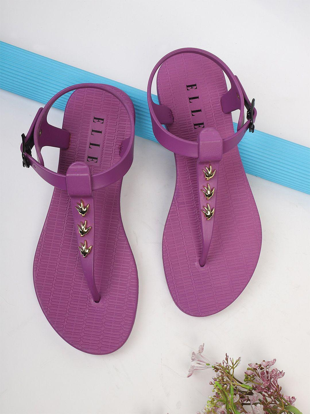 elle women purple & gold-toned thong flip-flops