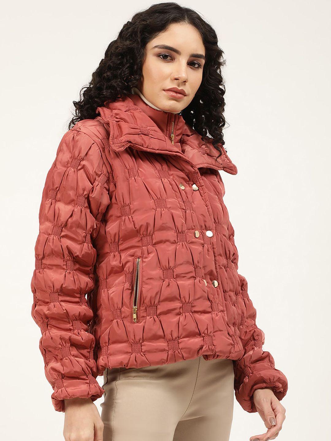 elle women rust solid puffer jacket