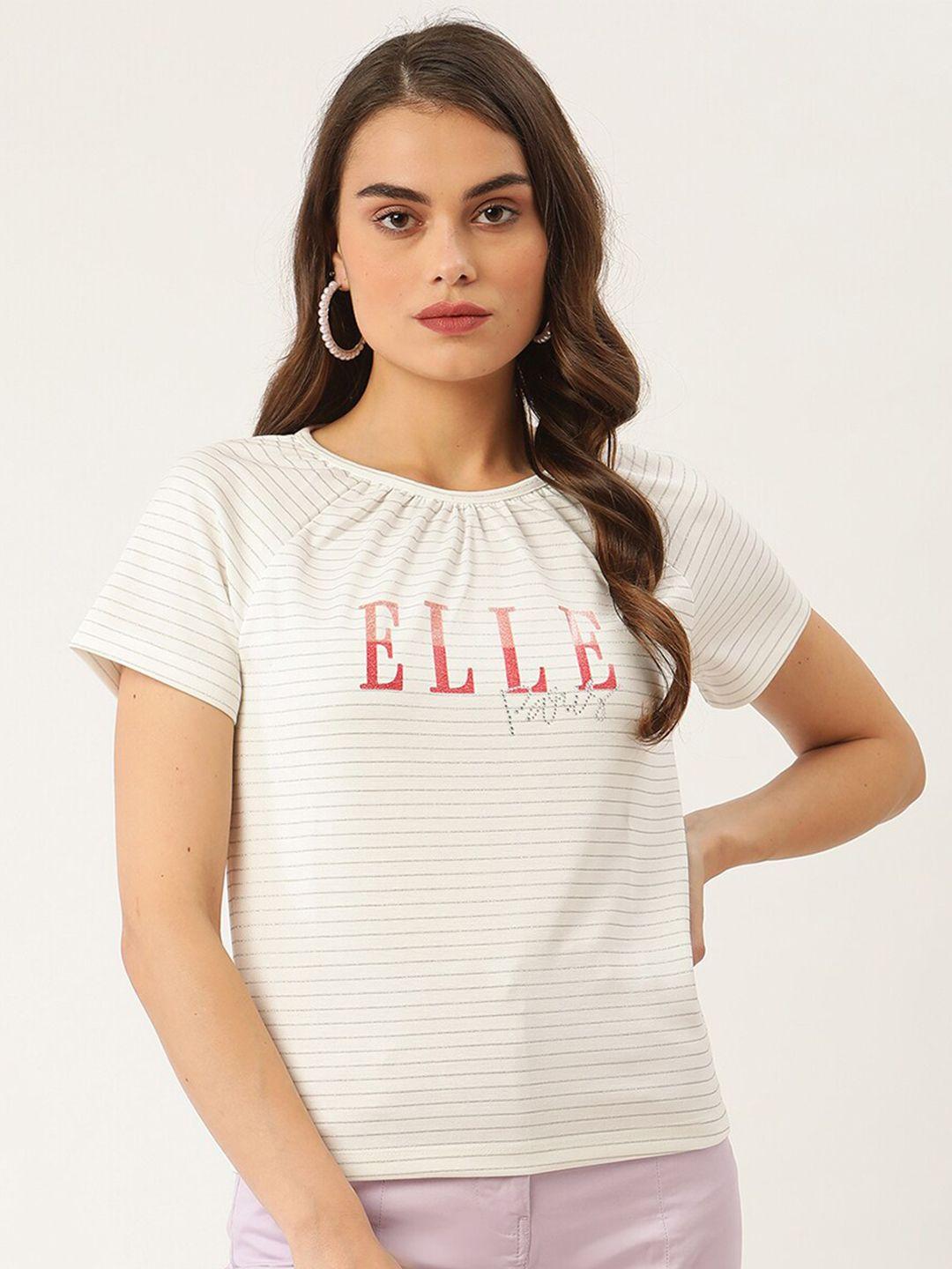 elle women white brand logo printed cotton t-shirt