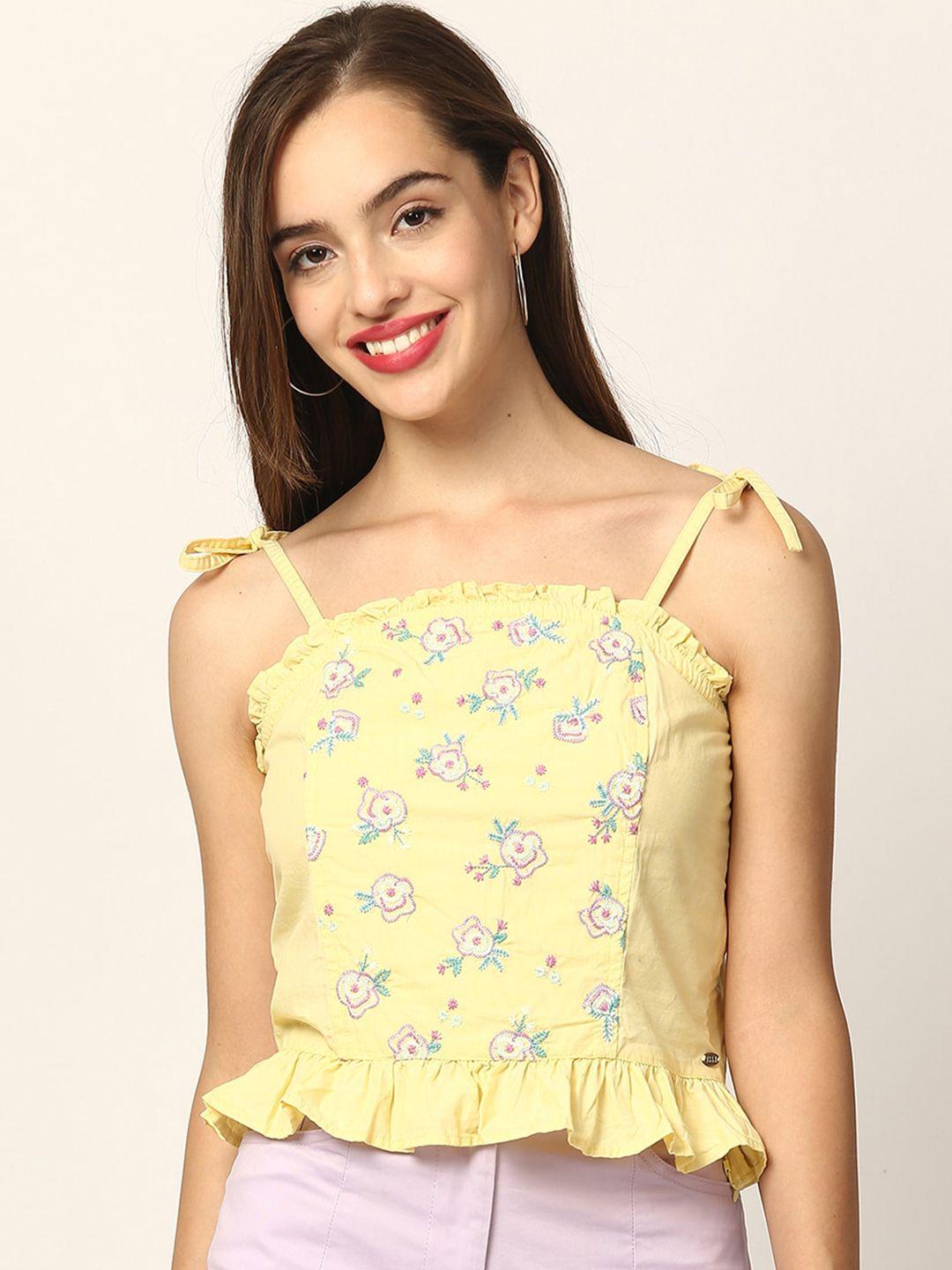 elle yellow printed peplum top