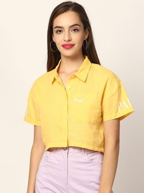 elle yellow regular fit crop shirt
