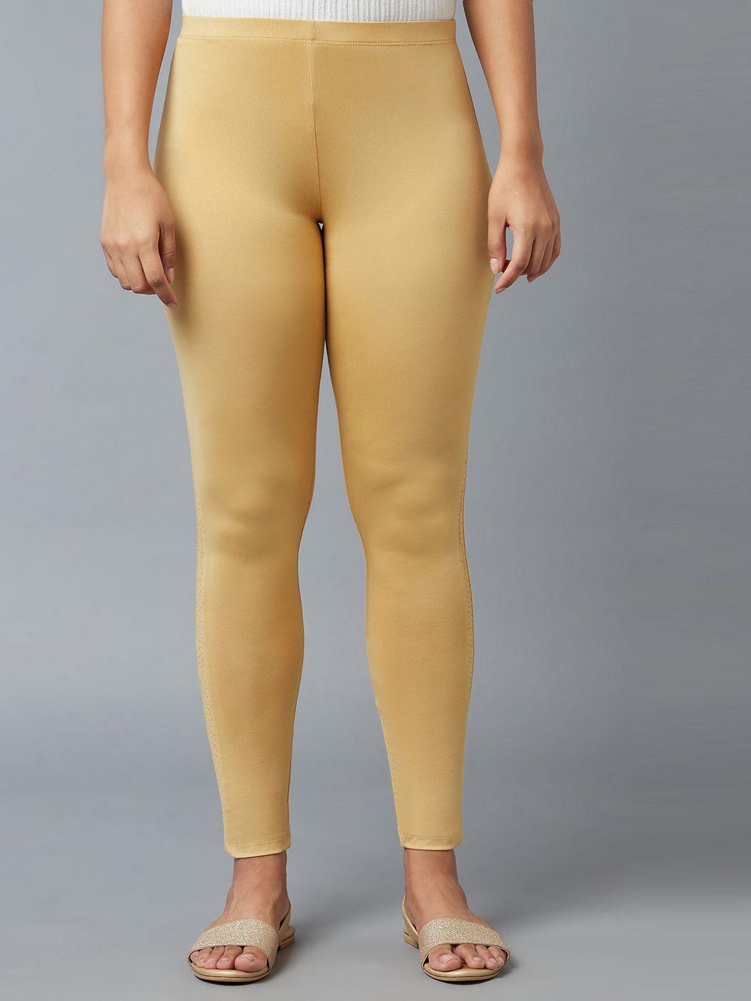 elleven-women-beige-solid-ankle-length-tights