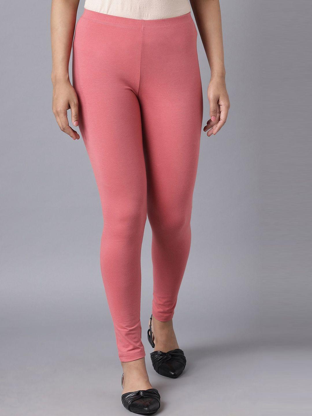 elleven women pink solid slim-fit churidar-length leggings