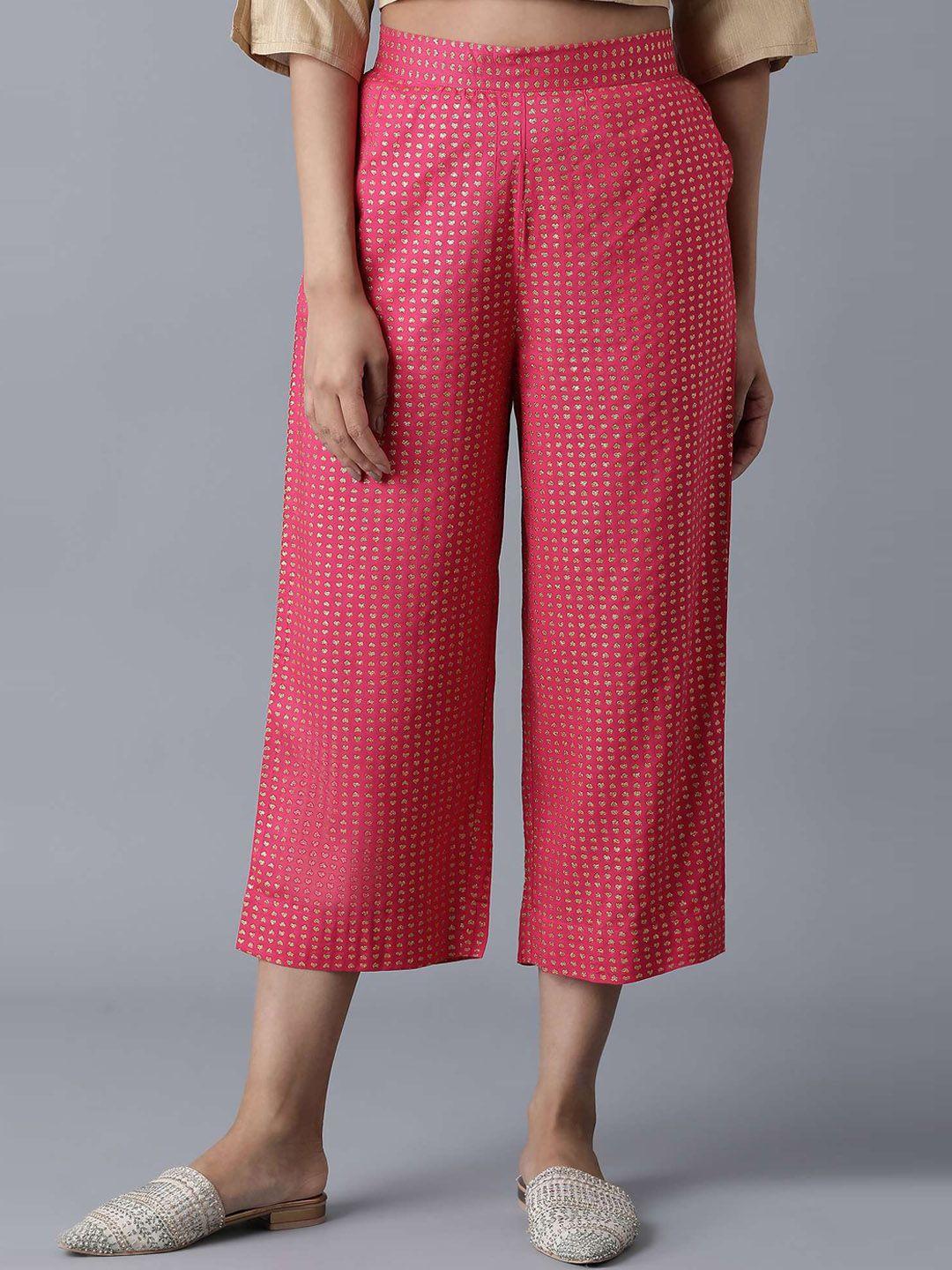 elleven women red & gold printed culottes trousers