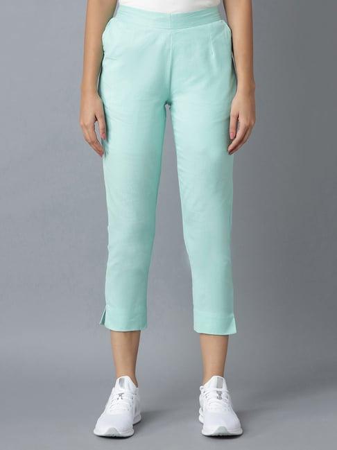 elleven turquoise flat front trousers