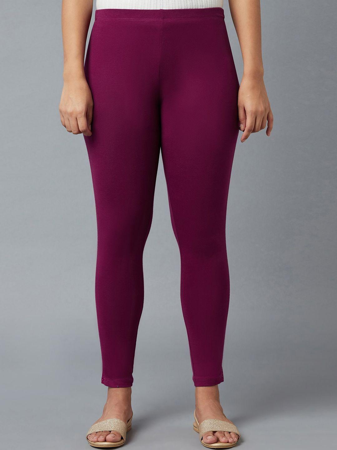 elleven women burgundy solid tights