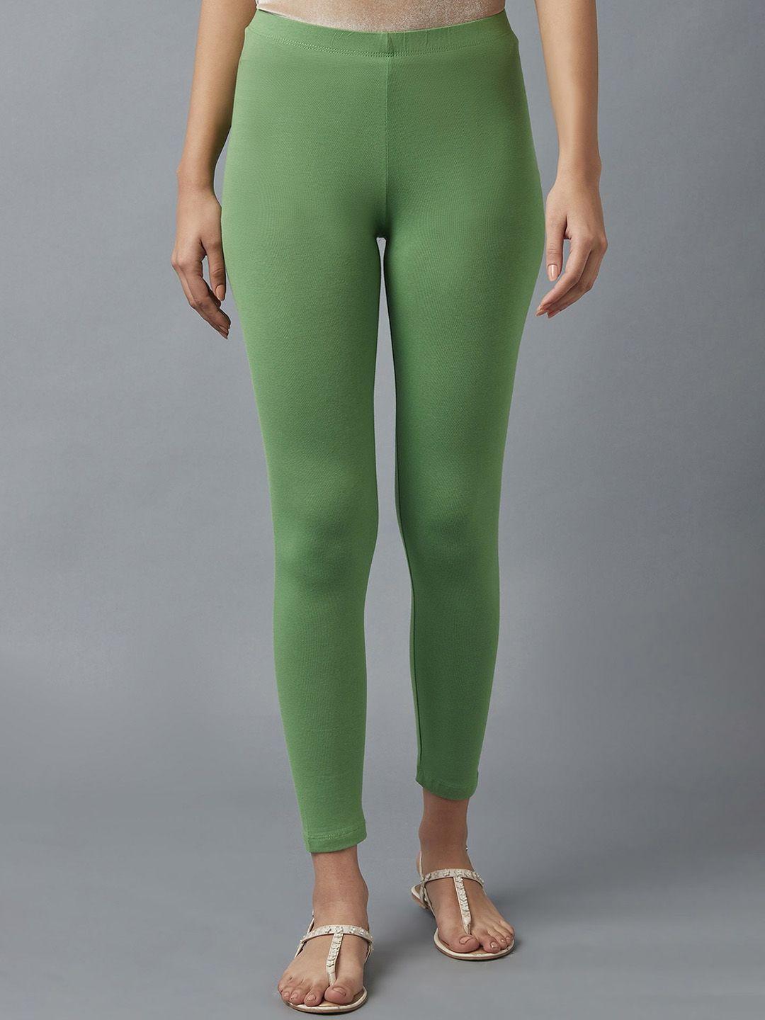 elleven women green solid ankle length leggings